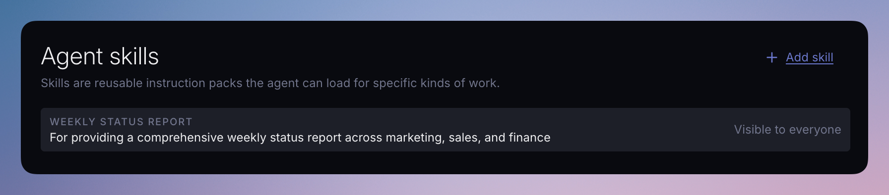 Agent skills in Account Settings